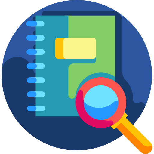 Image 4 of 5 Notebook with a magnifying glass over it - format