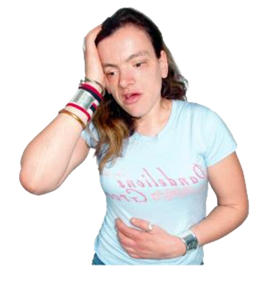 Women holding her head and stomach