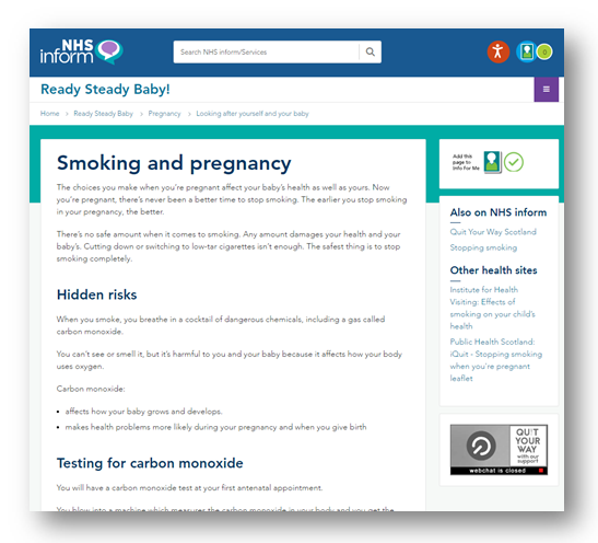 Screenshot of the Ready Steady Baby website