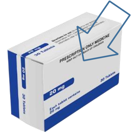 A box of pills with an arrow