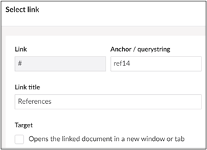 ID entered into the 'Anchor / querystring' box when creating a link