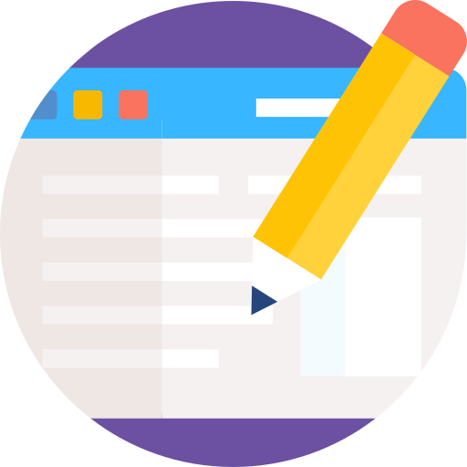 Picture of a purple, blue and grey form with a yellow pencil.