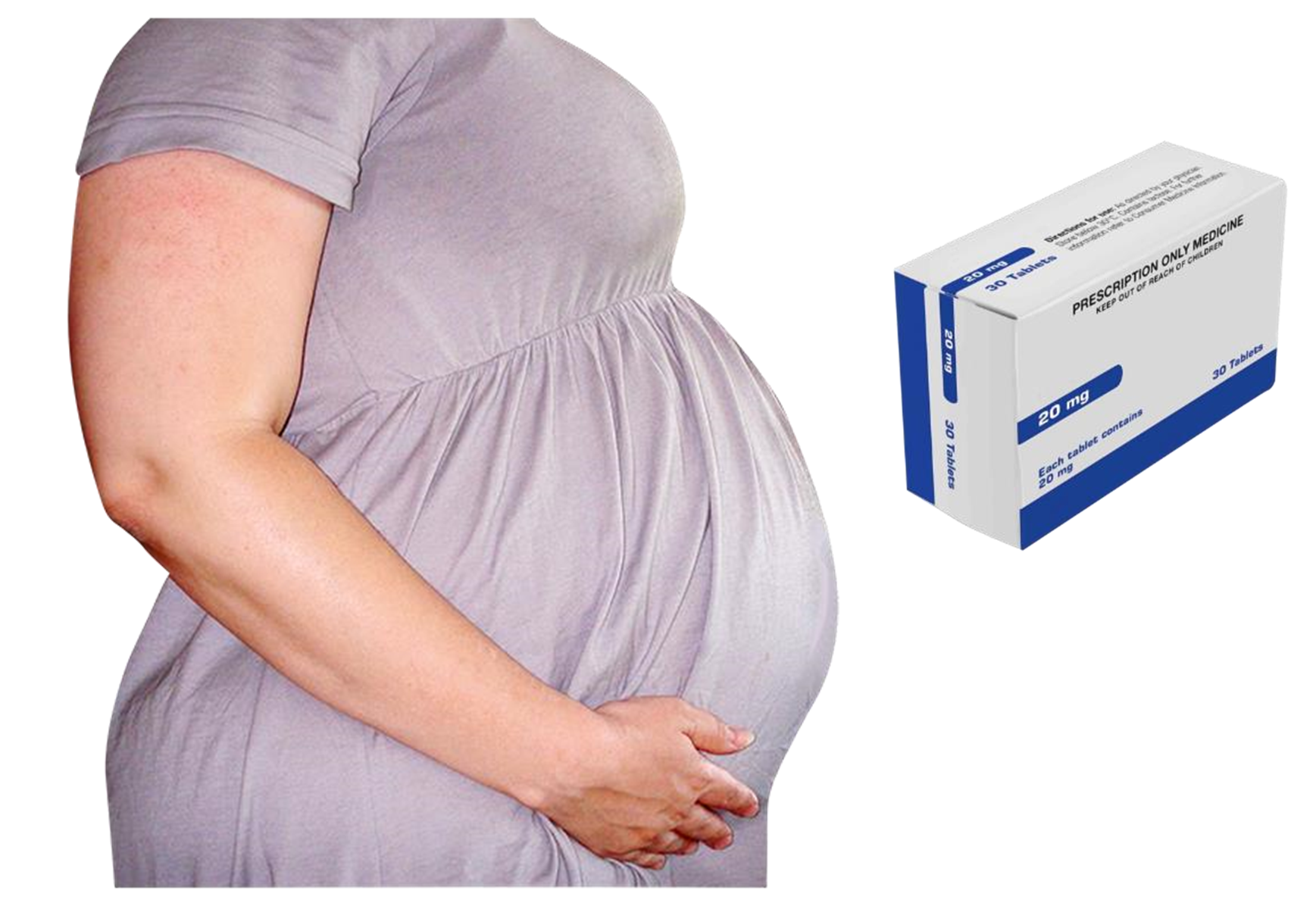 Pregnant woman with a box of tablets